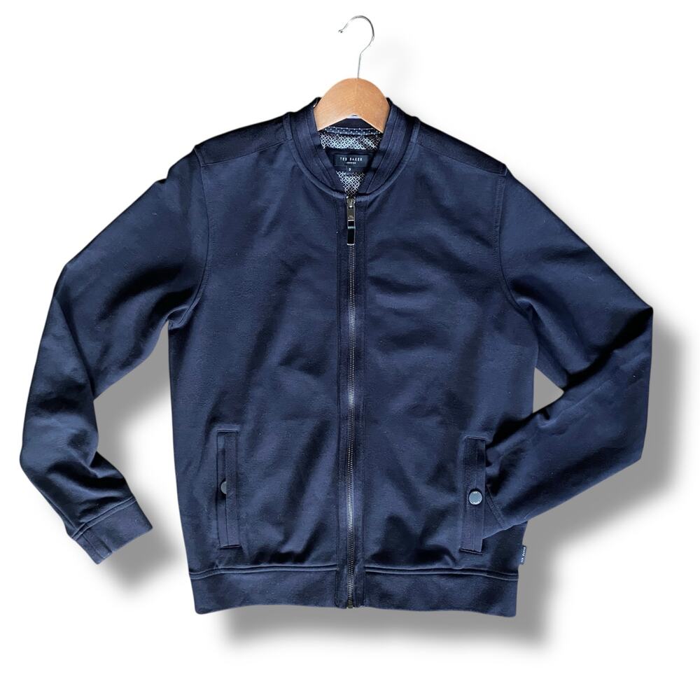 Ted Baker London Livid Bomber Jacket SZ 3 US M Navy Elevated Sweatshirt Zip Up